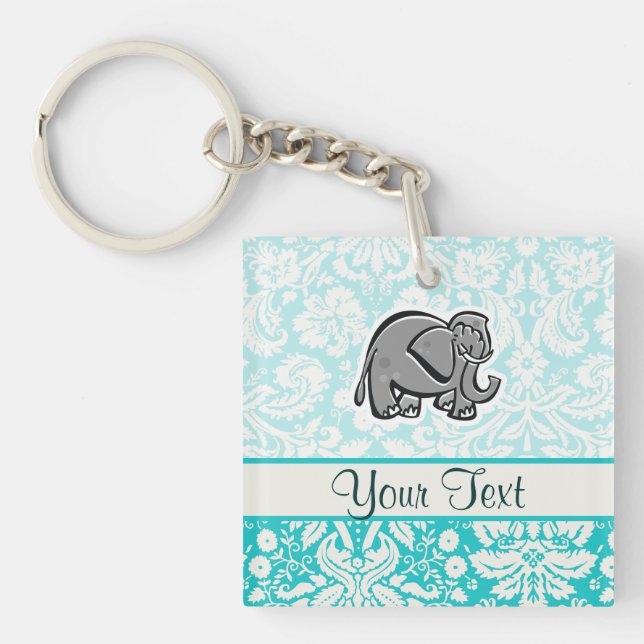 Cute Elephant; teal Keychain (Front)