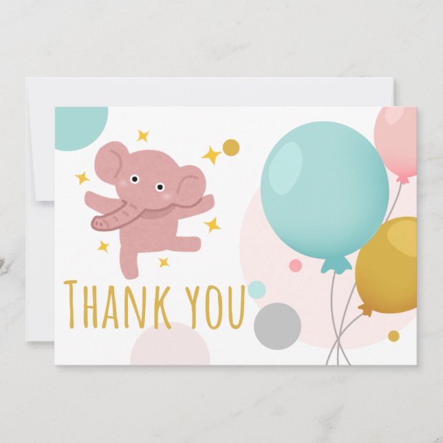 Cute elephant  thank you card (Front)