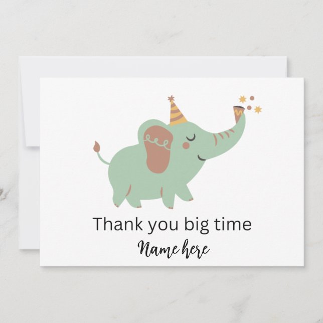 Cute Elephant Thank you Card, Baby Shower Thanks   Announcement (Front)