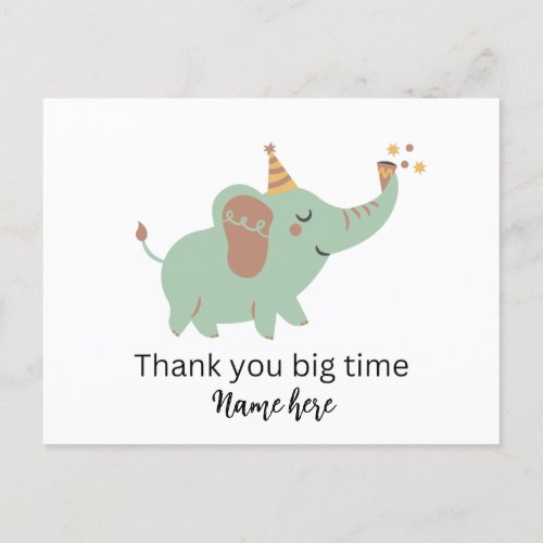 Cute Elephant Thank you Card Baby Shower Thanks   Holiday Postcard
