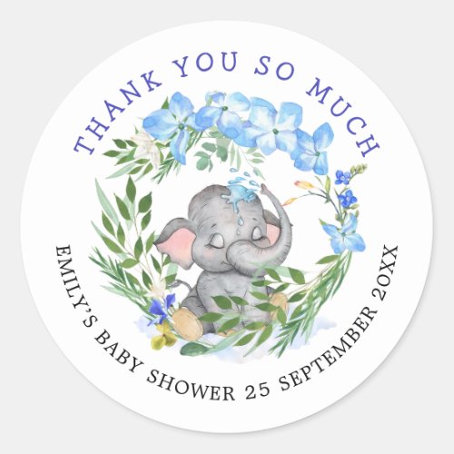 Cute Elephant Thank You Purple Baby Shower favor Classic Round Sticker
