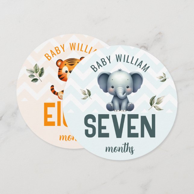 Cute Elephant Tiger 7-8 Months Baby Milestone Sign (Front/Back)