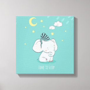 Cute elephant time to sleep nursery canvas print