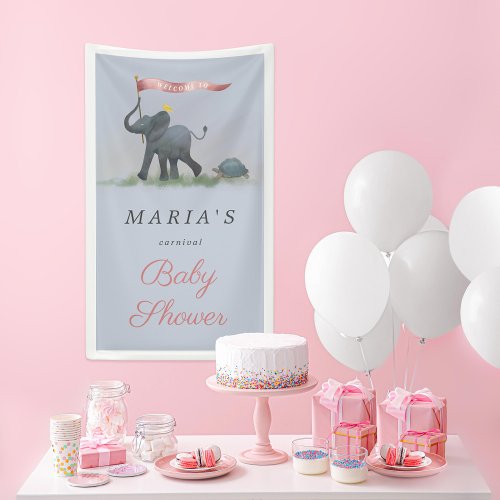 Cute Elephant Tortoise Baby Shower Welcome Banner