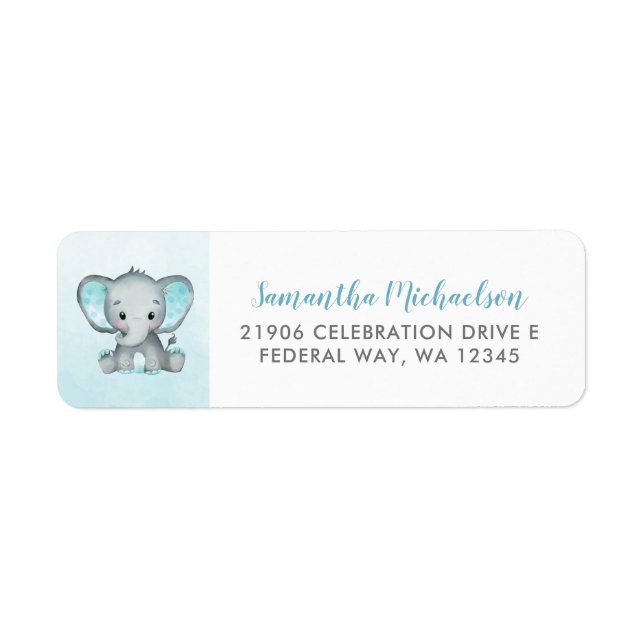 Cute Elephant Turquiose Baby Shower Return Address Label (Front)