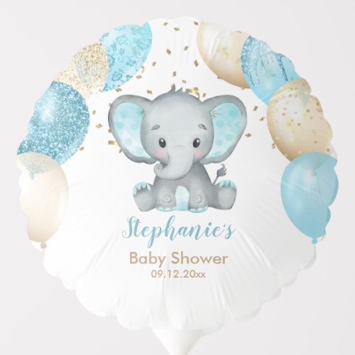 Cute Elephant Turquiose Gold Balloons Baby Shower 