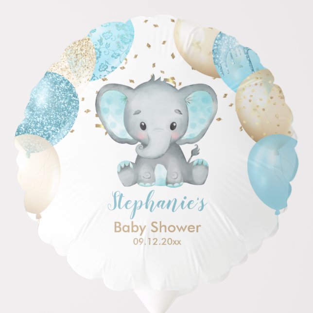 Cute Elephant Turquiose Gold Balloons Baby Shower  (Front)