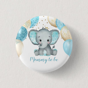 Cute Elephant Turquiose Gold Balloons Baby Shower Button