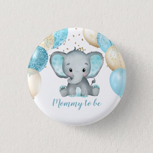Cute Elephant Turquiose Gold Balloons Baby Shower Button