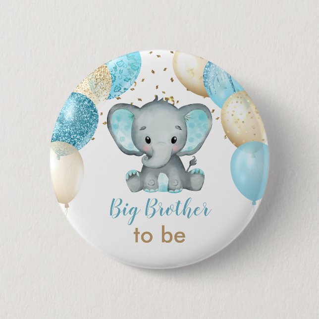Cute Elephant Turquiose Gold Balloons Baby Shower Button (Front)