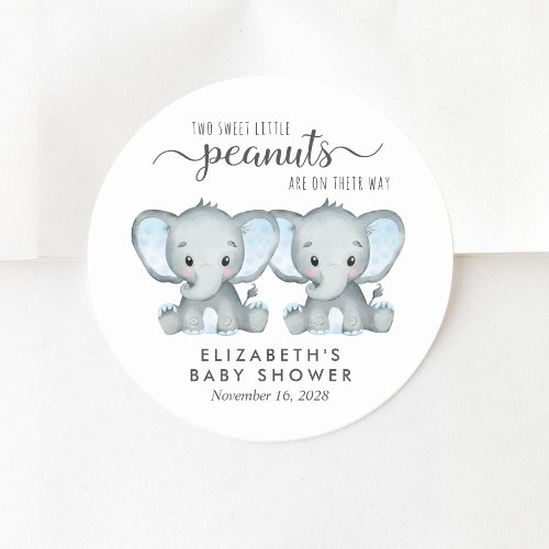 Cute Elephant Twin Baby Boys Shower Classic Round Sticker