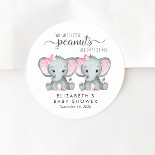Cute Elephant Twin Baby Girls Shower Classic Round Sticker