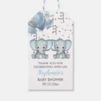 Cute Elephant Twin Boy Balloons Baby Shower Gift Tags