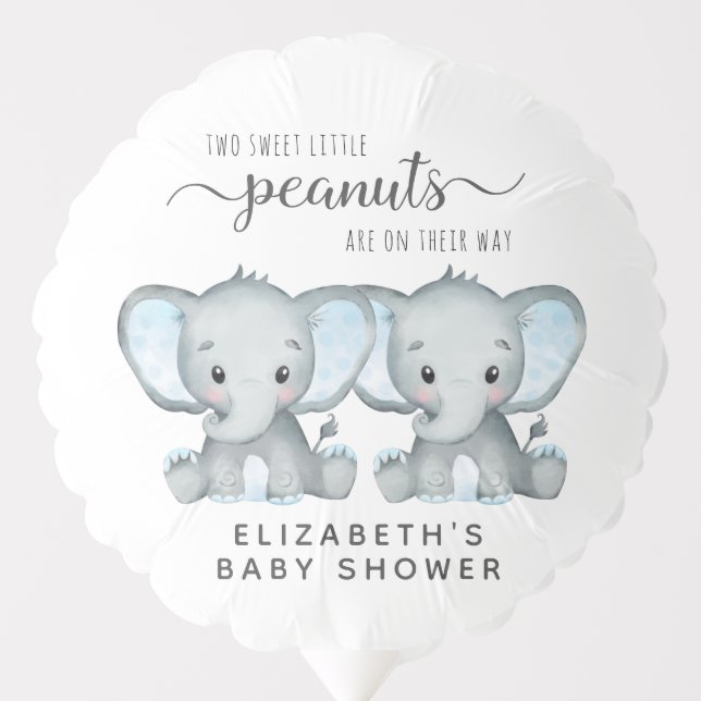 Cute Elephant Twin Boys Baby Shower Balloon (Front)