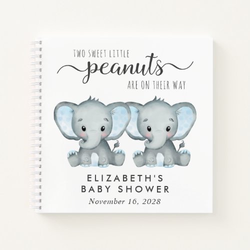 Cute Elephant Twin Boys Baby Shower Guest Book