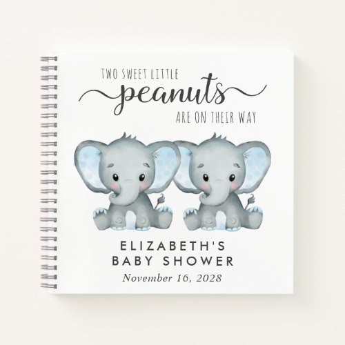 Cute Elephant Twin Boys Baby Shower Guest Book
