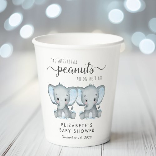 Cute Elephant  Twin Boys Baby Shower  Paper Cups