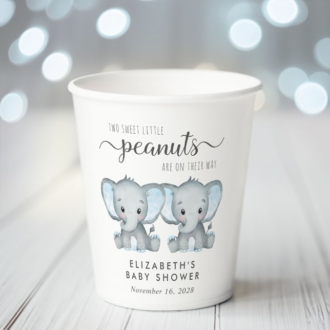 Cute Elephant  Twin Boys Baby Shower  Paper Cups (Creator Uploaded)