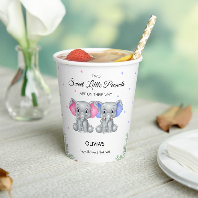 Cute Elephant Twin Girl Boy Baby Shower  Paper Cups (Insitu)
