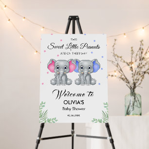 Cute Elephant Twin Girl Boy Baby Shower Welcome Foam Board