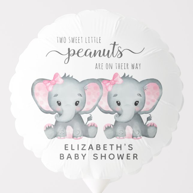 Cute Elephant Twin Girls Baby Shower Balloon (Front)