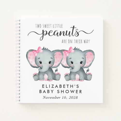 Cute Elephant Twin Girls Baby Shower Guest Book