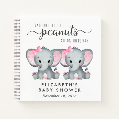 Cute Elephant Twin Girls Baby Shower Guest Book