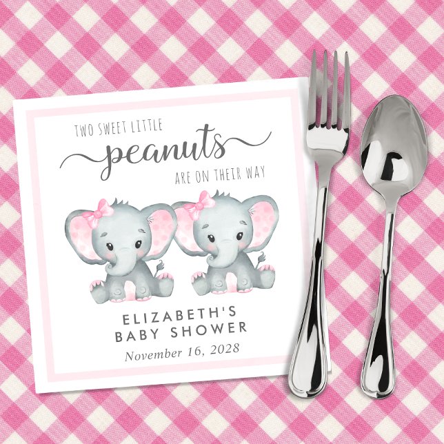 Cute Elephant Twin Girls Baby Shower Napkins (Creator Uploaded)
