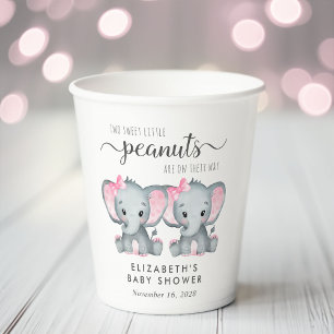 Cute Elephant Twin Girls Baby Shower Paper Cups