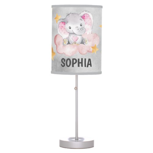 Cute Elephant Twinkle Sweet Dreams Girl Nursery Table Lamp