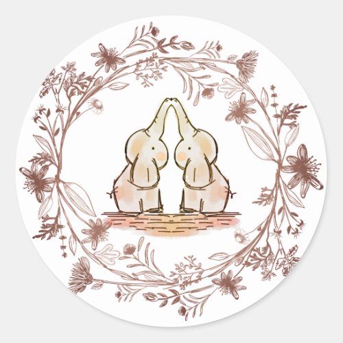 Cute Elephant Twins Baby Shower Classic Round Sticker