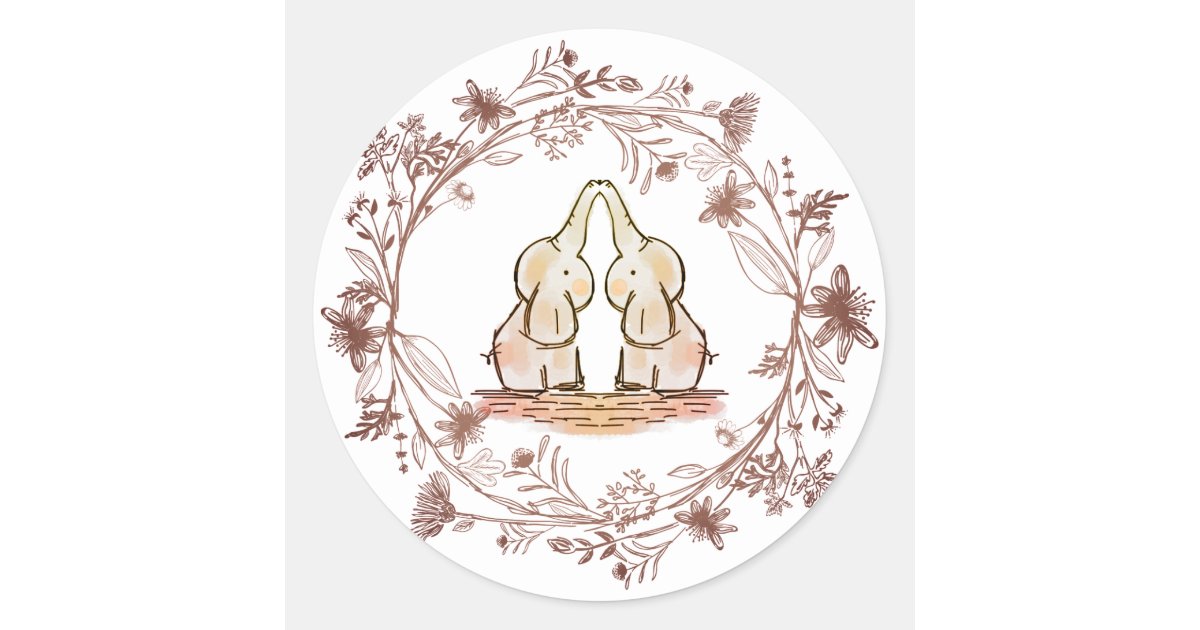 Cute Elephant Twins Baby Shower Classic Round Sticker | Zazzle