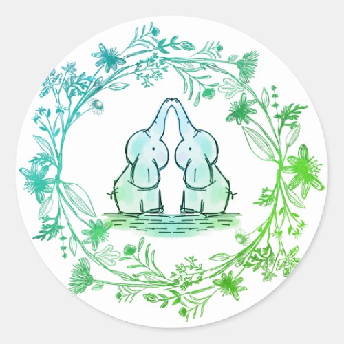 Cute Elephant Twins Baby Shower Classic Round Sticker