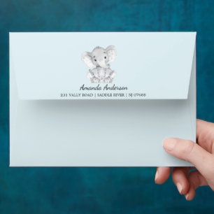 Cute Elephant Twins Baby Shower Invitation Envelope