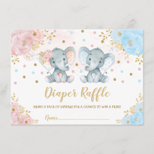 Cute Elephant Twins Boy Girl Baby Diaper Raffle Enclosure Card
