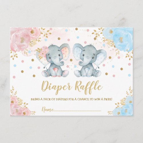 Cute Elephant Twins Boy Girl Baby Diaper Raffle Enclosure Card