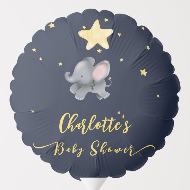 Cute Elephant Under The Night Baby Shower Balloon (Back)