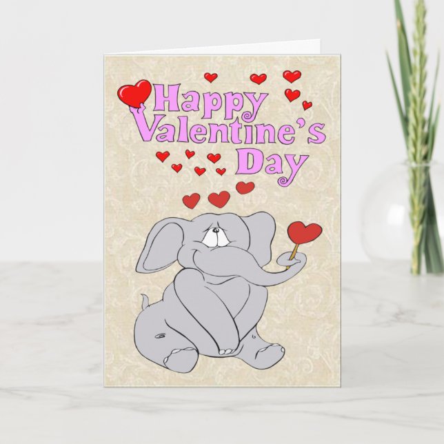 Cute Elephant Valentine Card (Front)