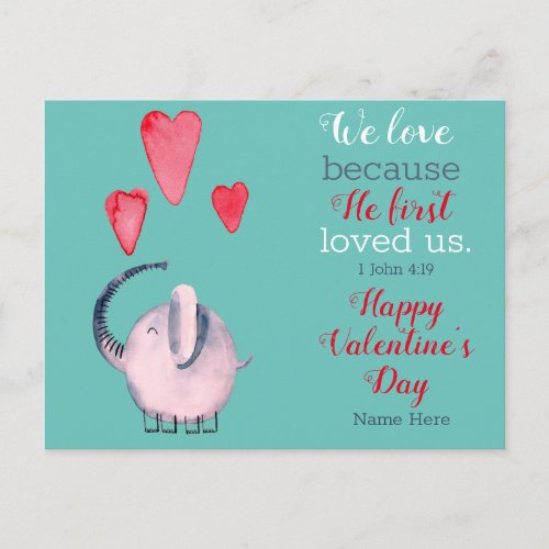 Cute Elephant Valentines Day Postcard