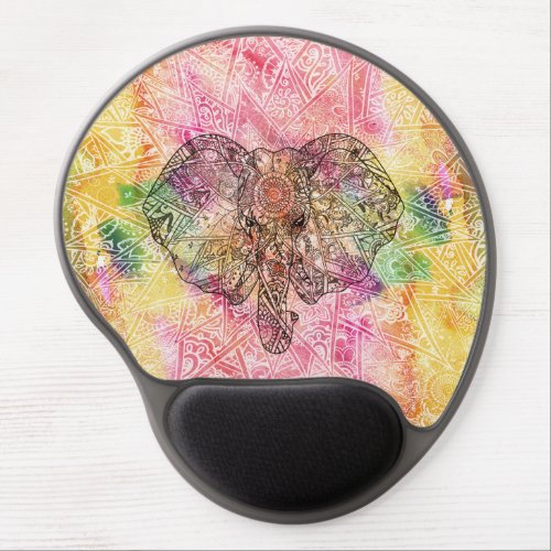 Cute Elephant Watecolor hand drawn Henna floral Gel Mouse Pad