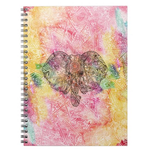 Cute Elephant Watecolor hand drawn Henna floral Notebook