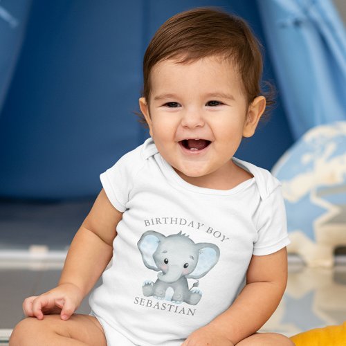 Cute Elephant Watercolor 1st Birthday Boy Baby Bodysuit