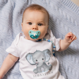Cute Elephant Watercolor Baby Boy Bodysuit