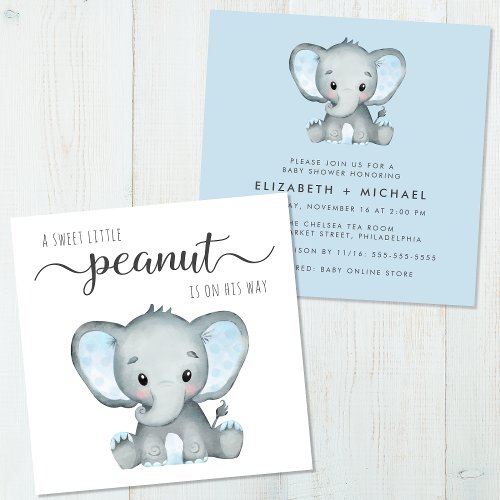 Cute Elephant Watercolor Baby Boy Couples Shower Invitation