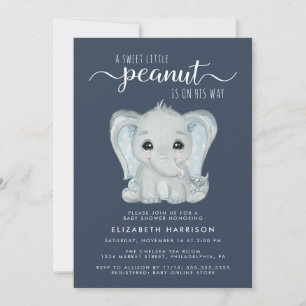 Cute Elephant Watercolor Baby Boy Shower Invitation