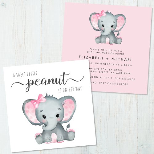 Cute Elephant Watercolor Baby Girl Couples Shower Invitation