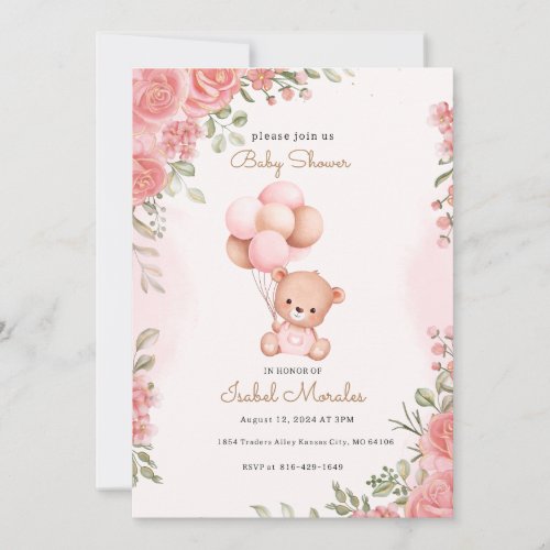 Cute Elephant Watercolor Baby Girl Shower Holiday Card