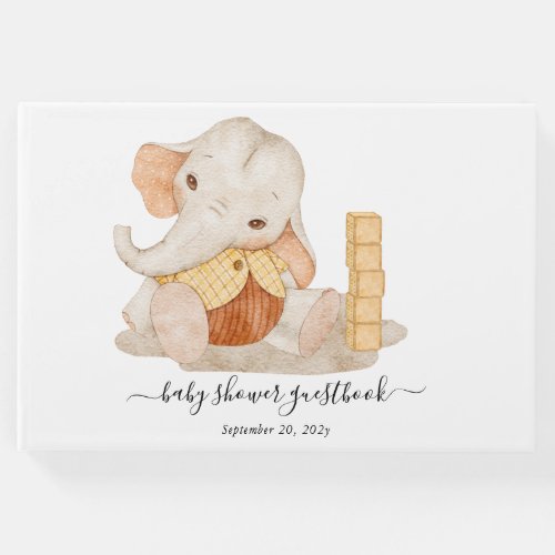 Cute Elephant Watercolor Baby Shower Guest Book