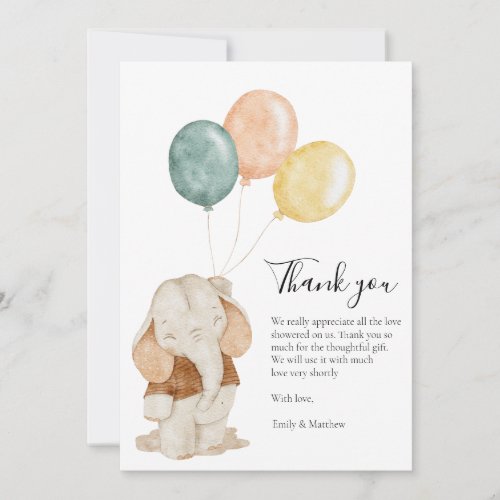 Cute Elephant Watercolor Baby Shower Thank You