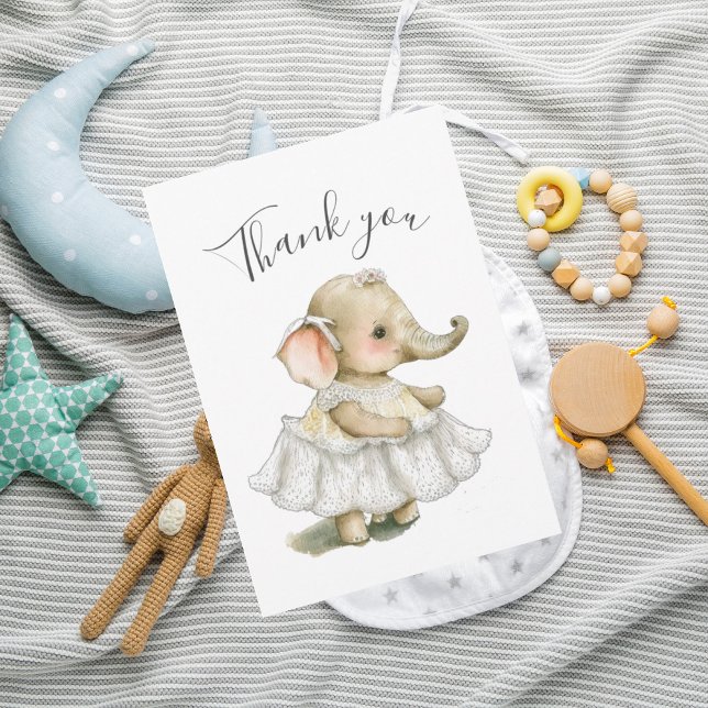 Cute Elephant Watercolor Baby Shower Thank You Card (Creator Uploaded)
